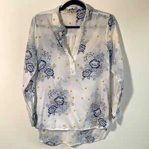 WHITE STUFF |  Floral Half Placket Shirt Long Sleeve Size 6